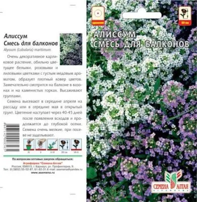 Алиссум Смесь для балконов (цветной пакет) 0,2г; Семена Алтая фото в интернет-магазине Флоранж