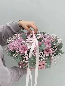 Композиция Нежные чувства , состав Гипсофила Хризантема кустовая, цвет букета Сиреневый, подходит Девушке Маме Учителю