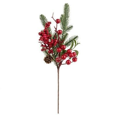 Ветка еловая с ягодами, H31 см, красный фото в интернет-магазине Флоранж