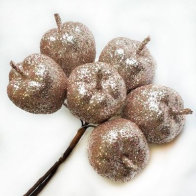 Набор яблок с глиттером 6шт, D3xL12см, розовый фото в интернет-магазине Флоранж