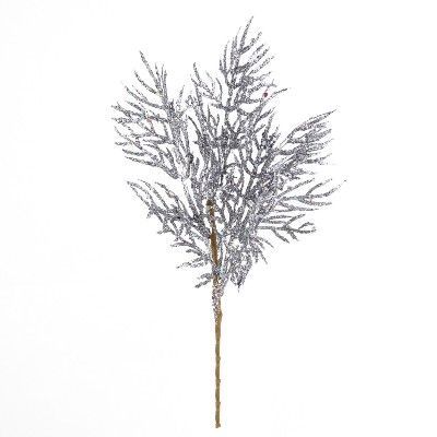 Ветка Туи с глиттером, 27см, серебряный фото в интернет-магазине Флоранж