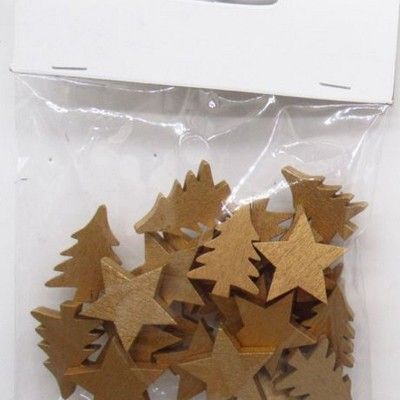 Набор конфетти Звездочки/Елочки 24шт. (дерево), 3х3см, золотой фото в интернет-магазине Флоранж