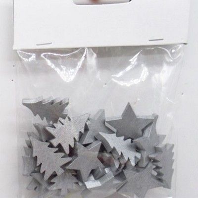 Набор конфетти Звездочки/Елочки 24шт. (дерево), 3х3см, серебряный фото в интернет-магазине Флоранж
