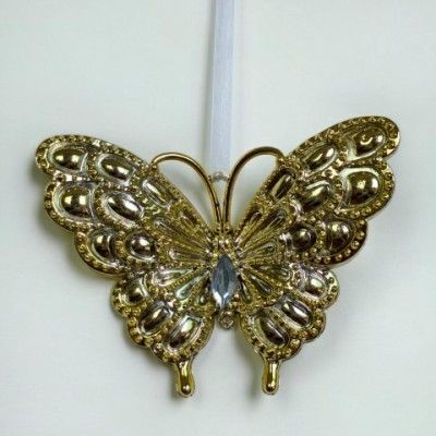 Украшение подвесное Бабочка (пластик), 9х11,5см, золотой фото в интернет-магазине Флоранж