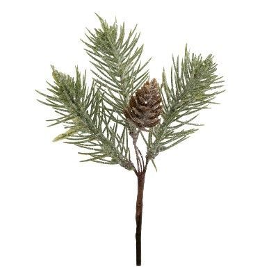 Ветка еловая с шишками с глиттером, H20 см, зеленый фото в интернет-магазине Флоранж