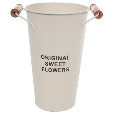 Вазон цинк с деревянными ручками, D15xH25 см, 2л, кремовый фото в интернет-магазине Флоранж