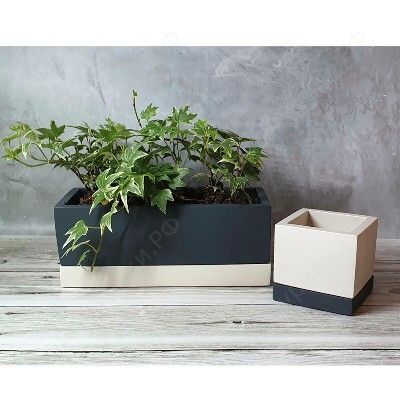 Горшок керамический Кубик Лофт 634637, антр-слон.кость 20х8см, 0,75л,  Россия фото в интернет-магазине Флоранж