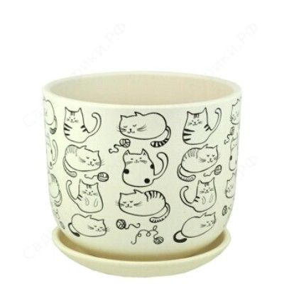 Горшок керамический бук Коты белый 693061 (3-й из набора), 18х16см, 2,9л; Россия фото в интернет-магазине Флоранж