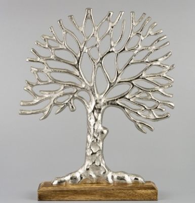 Сувенир Дерево (металл/дерево), H18x12см, серебряный
