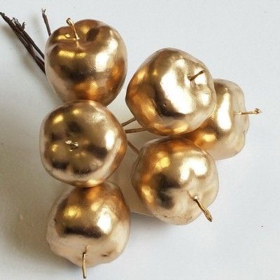 Набор яблок на вставках 6шт., D3xL12см, золотой фото в интернет-магазине Флоранж