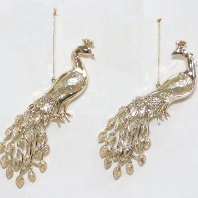 Украшение подвесное Павлин с глиттером, 19-19,5см,золотой фото в интернет-магазине Флоранж