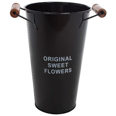 Вазон цинк с деревянными ручками, D15xH25 см, 2л, черный фото в интернет-магазине Флоранж