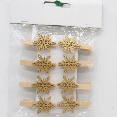Набор Снежинок на прищепке 8шт. (дерево), 3x3см, золотой фото в интернет-магазине Флоранж