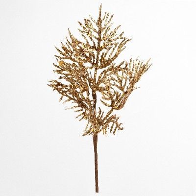 Ветка Туи с глиттером, 27см, золотой фото в интернет-магазине Флоранж
