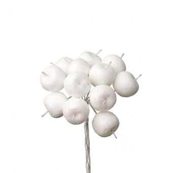 Набор яблок с глиттером на вставках 12шт., D2,2xL10,5см, белый