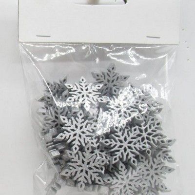 Набор конфетти Снежинки 24шт. (дерево), 3х3см, серебряный фото в интернет-магазине Флоранж