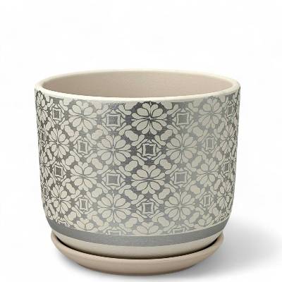 Горшок керамический  Бук гипюр, 12х10см, 0,7л  (1-й из набора), белый, Россия фото в интернет-магазине Флоранж