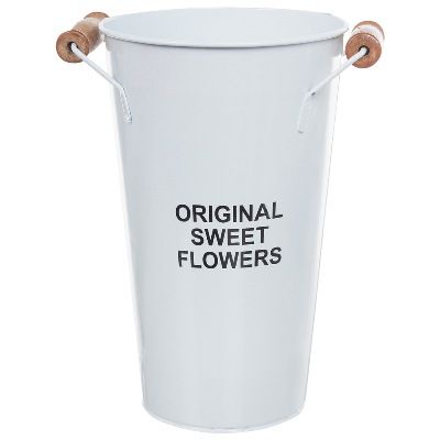 Вазон цинк с деревянными ручками, D15xH25 см, 2л, белый фото в интернет-магазине Флоранж