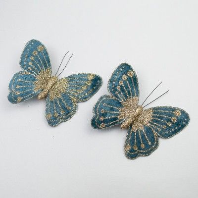 Прищепка Бабочка с глиттером голубой 11см (уп 2шт) фото в интернет-магазине Флоранж