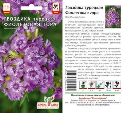 Гвоздика турецкая Фиолетовая Гора (цветной пакет) 0,2г; Семена Алтая фото в интернет-магазине Флоранж