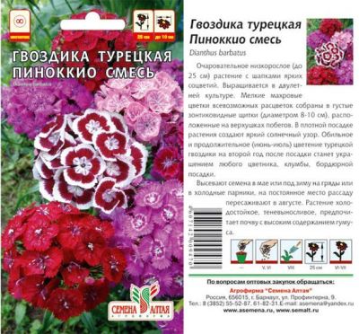 Гвоздика турецкая Пиноккио (цветной пакет) 0,2г; Семена Алтая фото в интернет-магазине Флоранж