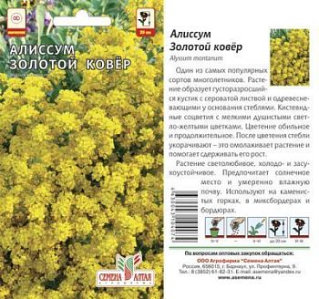 Алиссум Золотой Ковер (цветной пакет) 0,1г; Семена Алтая