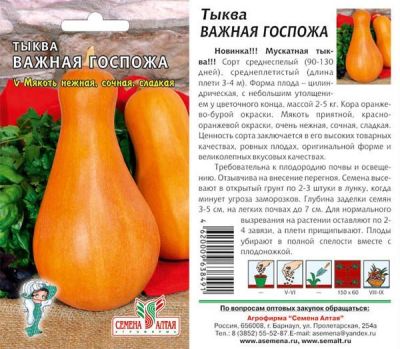 Тыква Важная Госпожа (цветной пакет) 1г; Семена Алтая фото в интернет-магазине Флоранж