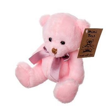 Игрушка м/н Медведь с бантом, 15см, розовый