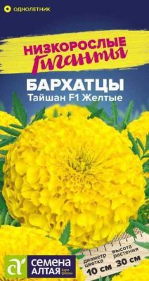 Бархатцы Тайшан Желтые (цветной пакет) 5шт Низкорослые гиганты.; Семена Алтая фото в интернет-магазине Флоранж