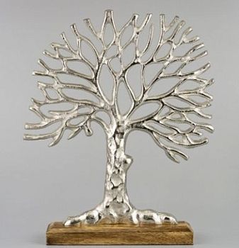 Сувенир Дерево (металл/дерево), H18x12см, серебряный