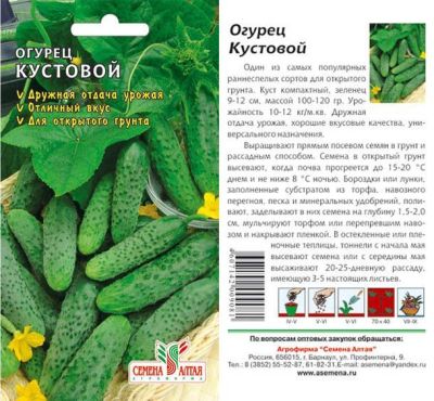 Огурец Кустовой (цветной пакет) 0,5г; Семена Алтая фото в интернет-магазине Флоранж