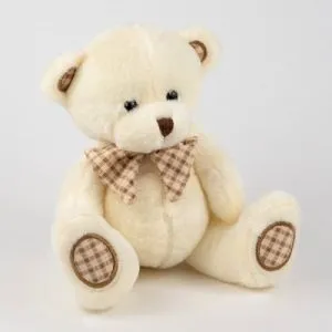 Игрушка м/н Медведь с бантом (клетка), 20см, кремовый
